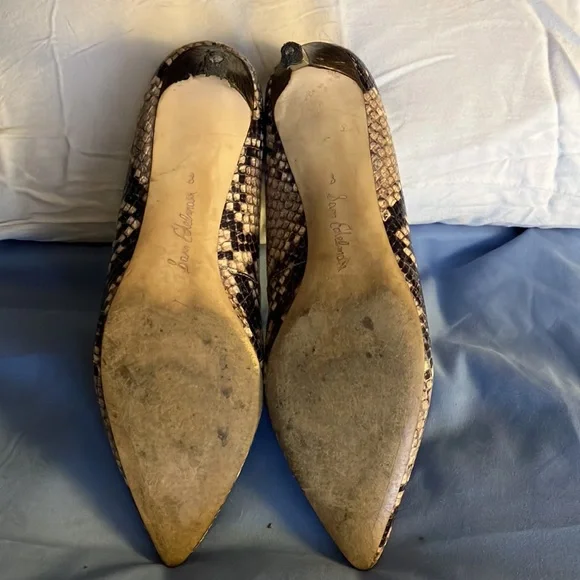 🐍 Sam Edelman "Laura" Snake Skin Print Kitten Heels 8M Leather/Fabric upper. - Picture 3 of 6